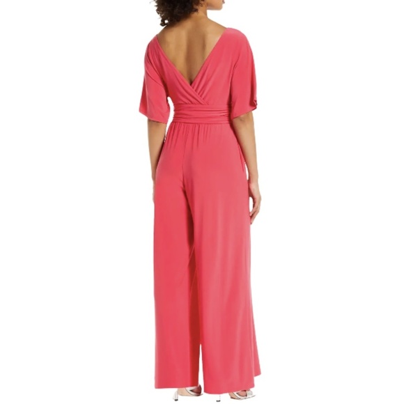 NEW Eliza J V Neck Wide Leg Jumpsuit in Pink Sz. 8 - Picture 4 of 6